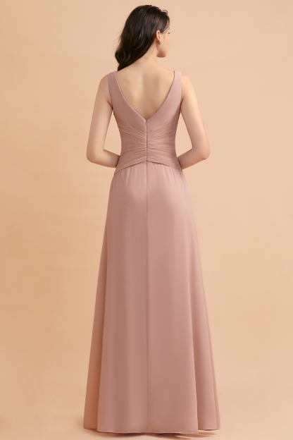 Beautiful Dusty Pink V-Neck Chiffon Bridesmaid Dress