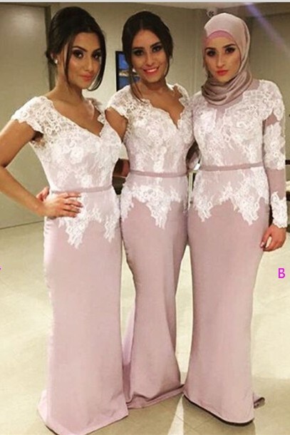 Modern V-neck Mermaid Lace Bridesmaid Dress UK Floor-length-27Dress.co.uk