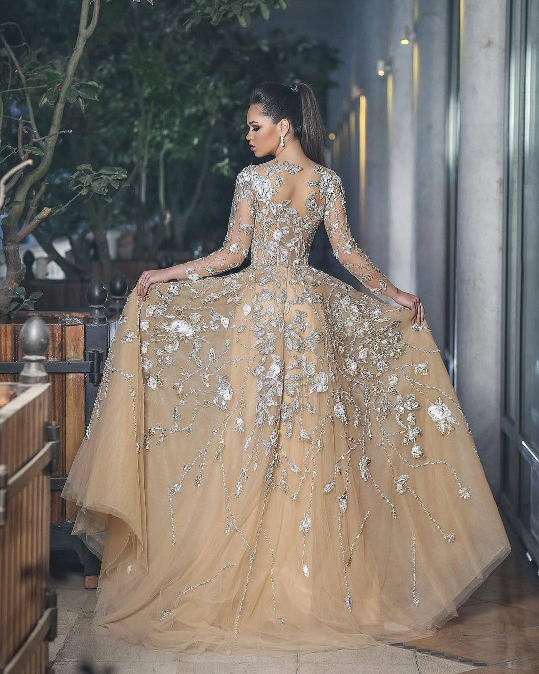 Gorgeous Long Sleeve Evening Dress UK Tulle With Lace Appliques BA8501