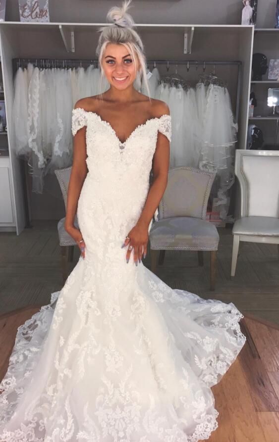 Elegant Sexy Mermaid Off-the-Shoulder Wedding Dresses UK Lace Bridal Gowns