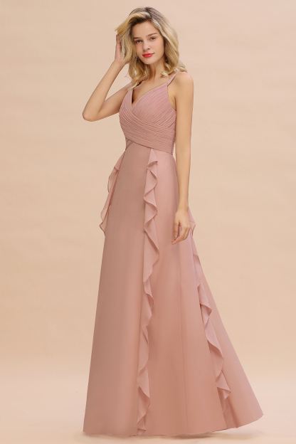Elegant Ruched Chiffon Dusty Pink Bridesmaid Dress