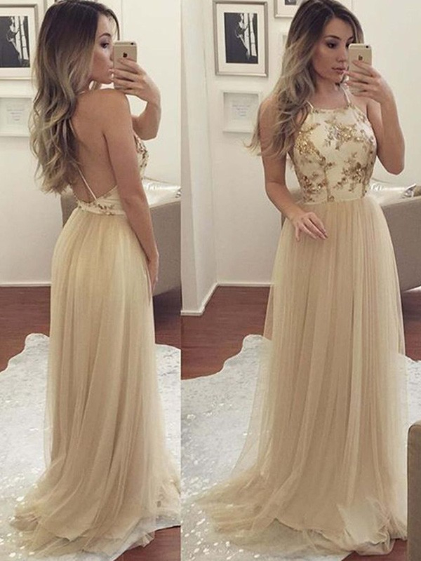 Sexy Halter Applique Open Back Prom Dress UKes UK Sleeveless Elegant Evening Dress UKes UK with Crystal