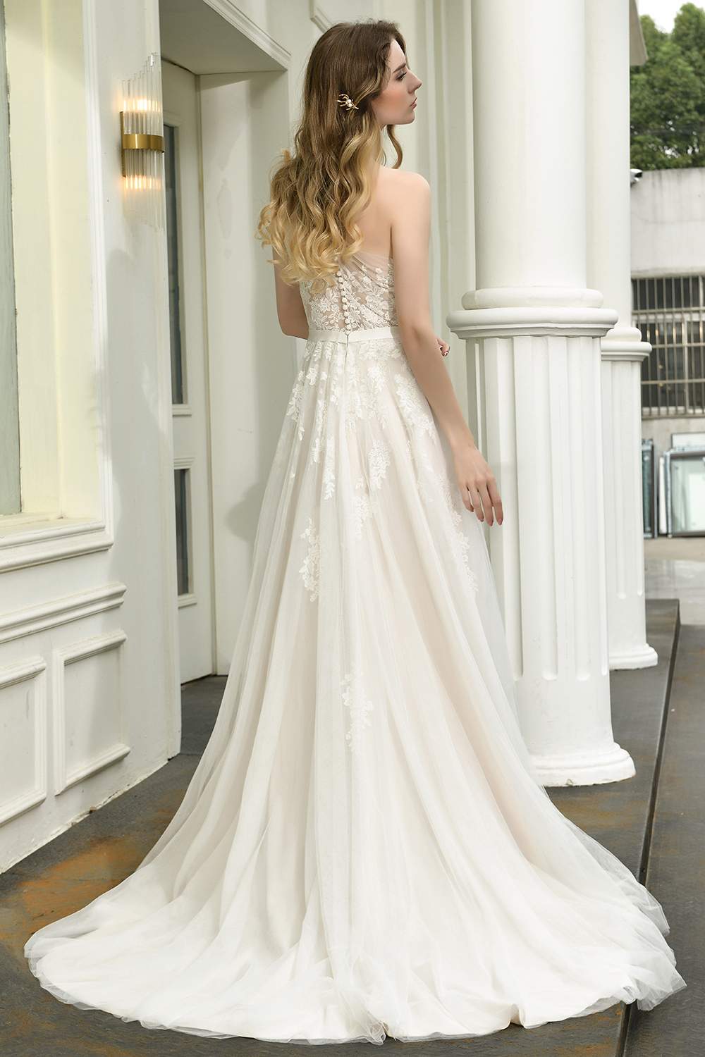 One Shoulder A-line Wedding Dress Lace Appliques