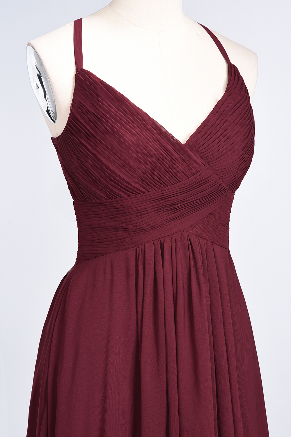 Sexy A-line Flowy Spaghetti-Straps Alluring V-neck Sleeveless Floor-Length Bridesmaid Dress UK UK with Ruffles-27Dress.co.uk