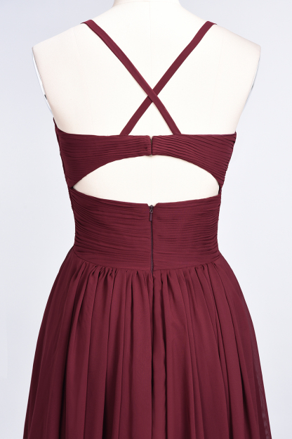 Sexy A-line Flowy Spaghetti-Straps Alluring V-neck Sleeveless Floor-Length Bridesmaid Dress UK UK with Ruffles-27Dress.co.uk