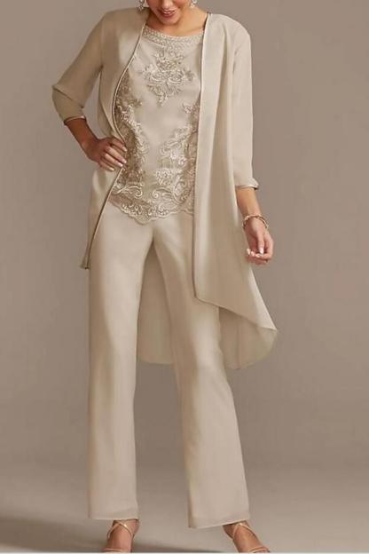 Elegant Chiffon Mother of Bride Dress 3 Piece Evening Formal Dress for Wedding Guest Groom Women