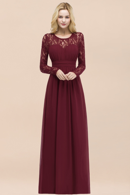  A-line Long-Sleeves Floor-Length Bridesmaid Dress UK