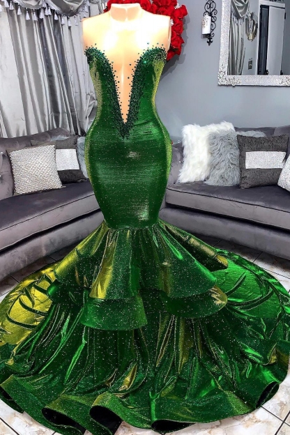 Green Luxury Ruffles Elegant Trumpt Prom Dress UKes UK UK | Elegant StraplessLace Appliques Long Evening Dress UKes UK