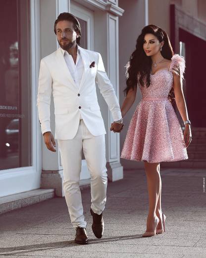 A-Line Beading Homecoming Dress UK | Luxury Feather Pink Party Dress UK