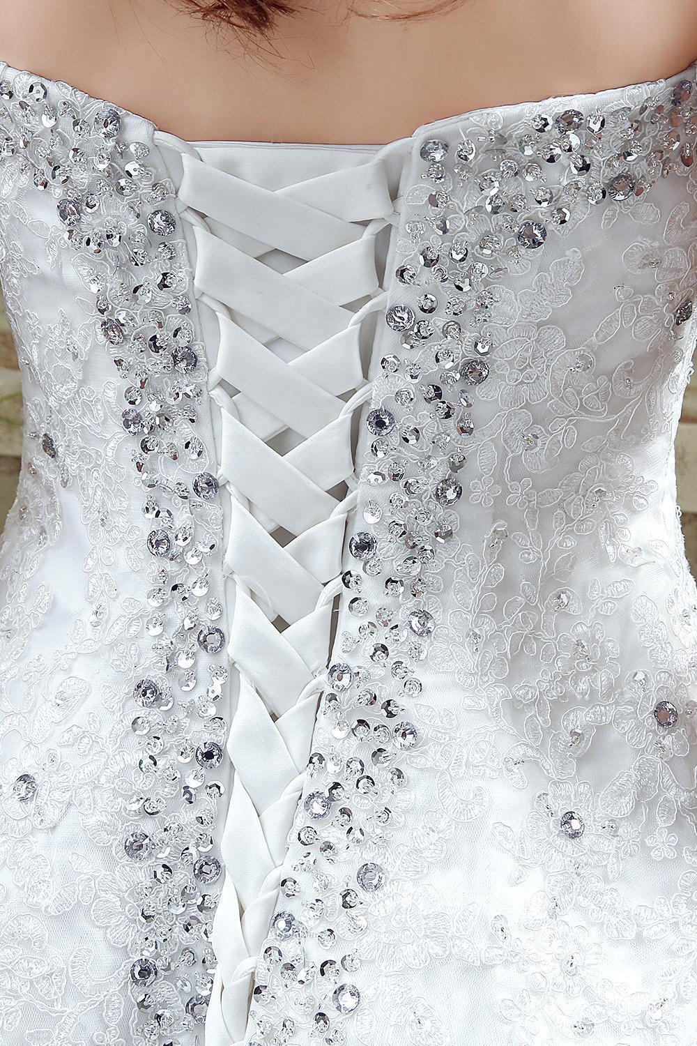 Elegant Sequined Lace Tulle Wedding Dress Court Train Lace-up