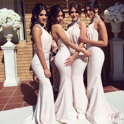 Timeless Halter Elegant Mermaid Bridesmaid Dress UK | Elegant Ruched Long Wedding Party Dress UK