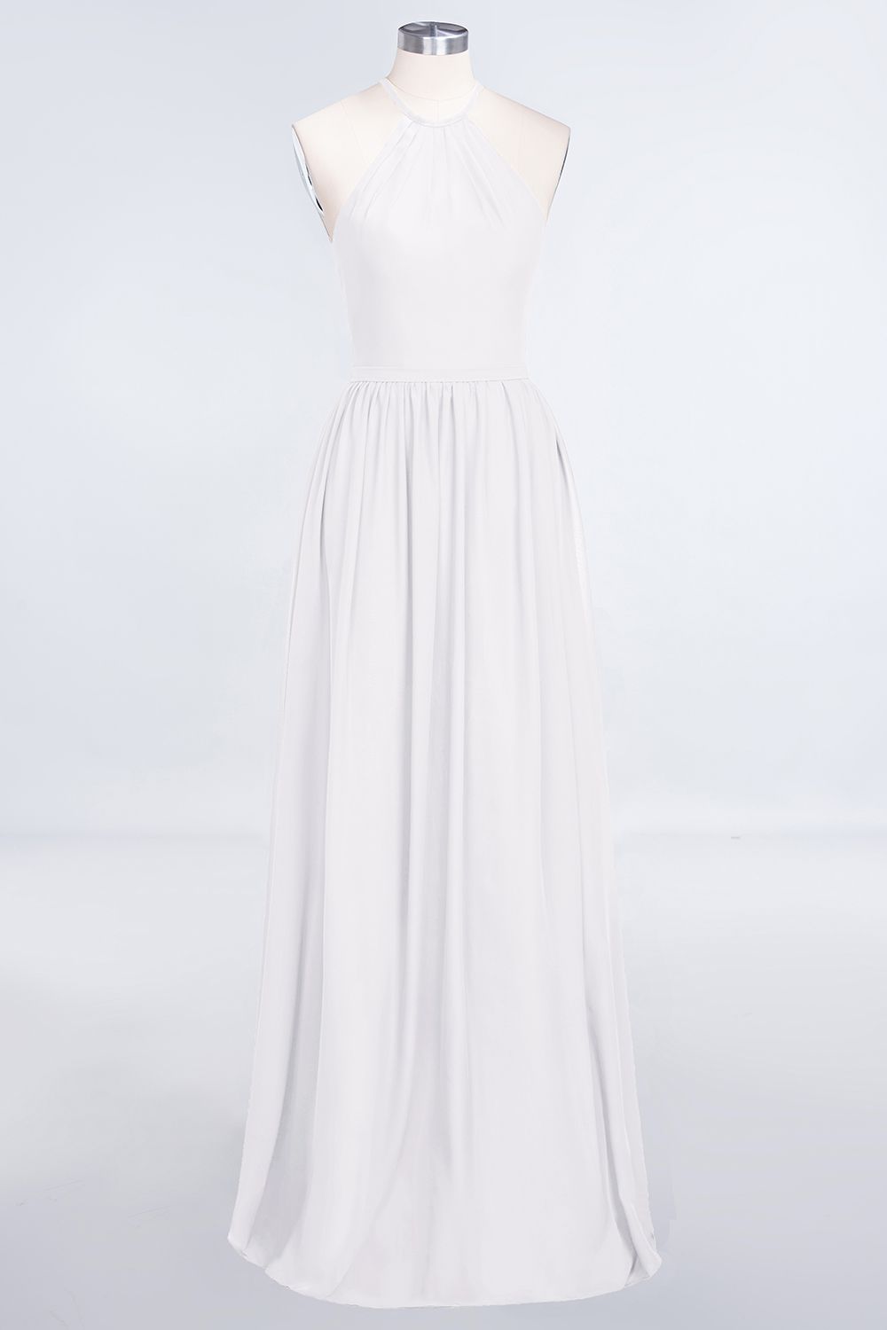 Sexy A-line Flowy Halter Sleeveless Floor-Length Bridesmaid Dress UK UK with Ruffles-27Dress.co.uk