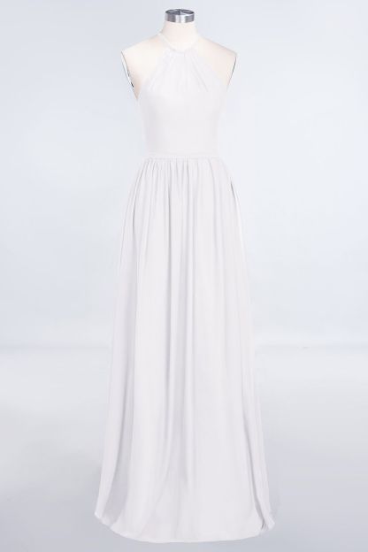 Sexy A-line Flowy Halter Sleeveless Floor-Length Bridesmaid Dress UK UK with Ruffles