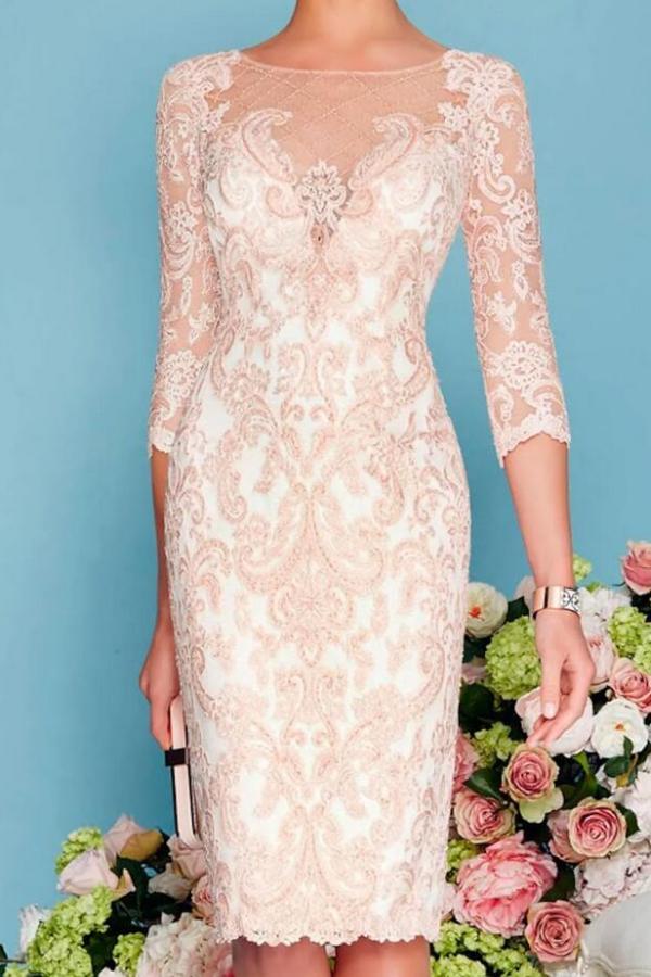 3/4 Sleeves Lace Satin Mother of the Bride Dress Slim Wedding Guest Dress