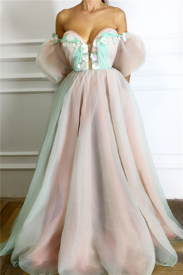 Sexy Strapless Deep V-Neck Prom Dress | Short Sleeve Cheap Evening Dress UK Online