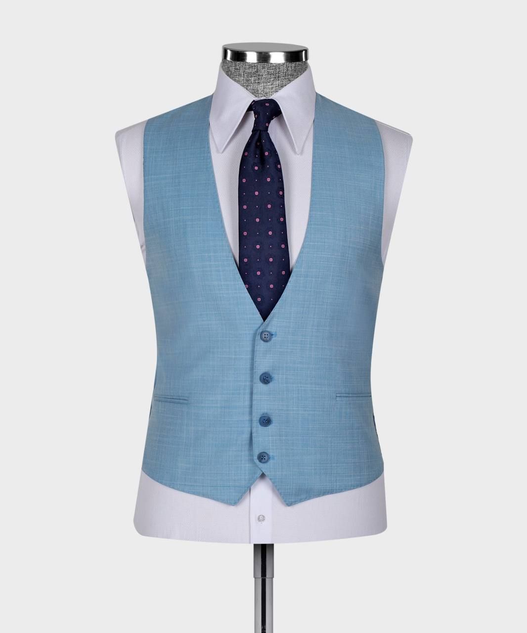 Hugh Bespoke Sky Blue Three Pieces Peaked Lapel Men Suits