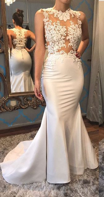 Gorgeous Sleeveless Mermaid Appliques Evening Dress UK