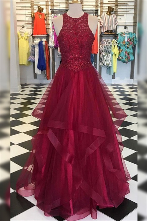 Sexy Halter Applique Ruffles Prom Dress UKes UK Sleeveless Elegant Evening Dress UKes UK with Beads