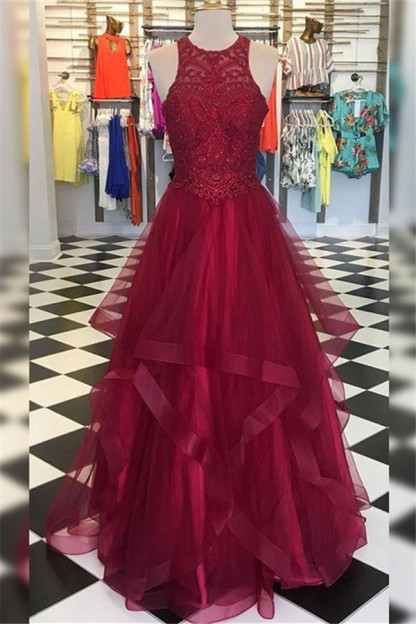 Sexy Halter Applique Ruffles Prom Dress UKes UK Sleeveless Elegant Evening Dress UKes UK with Beads