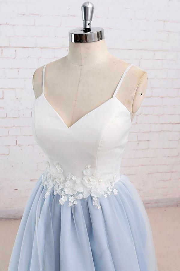 Sexy Spaghetti-Strap Lace Appliques Prom Dress UKes UK A-Line Sleeveless Evening Dress UKes UK