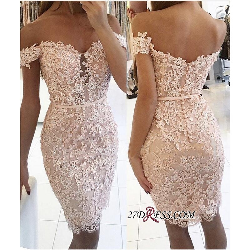 Buttons Lace Off-the-Shoulder Elegant Short Tight Homecoming Dress UK BA6358