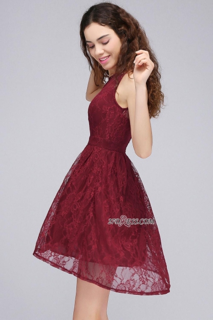 Burgundy Illusion Sleeveless A-line Lace Homecoming Dress UK