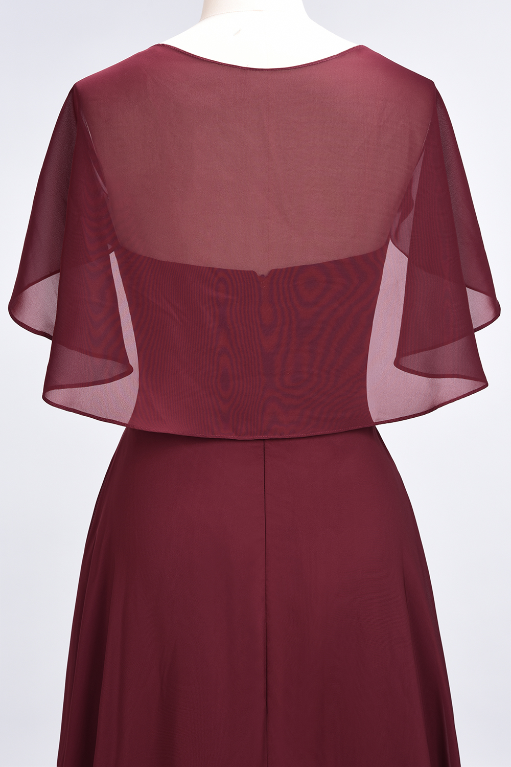 A-Line Chiffon Satin V-Neck short-sleeves Long Bridesmaid Dress UK-27Dress.co.uk