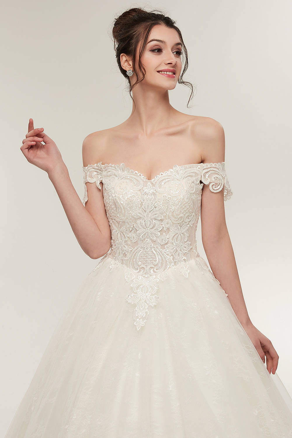 A-line Off-shoulder Sweetheart Floor Length Lace Appliques Wedding Dresses