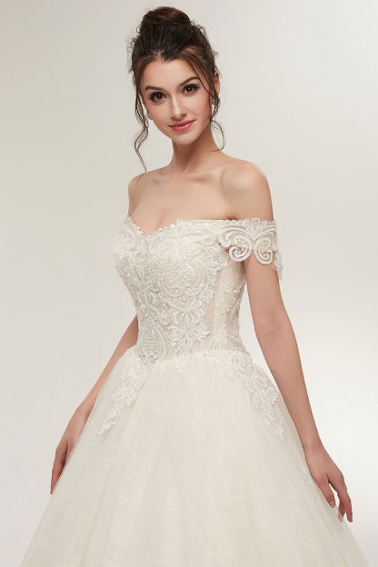 A-line Off-shoulder Sweetheart Floor Length Lace Appliques Wedding Dresses