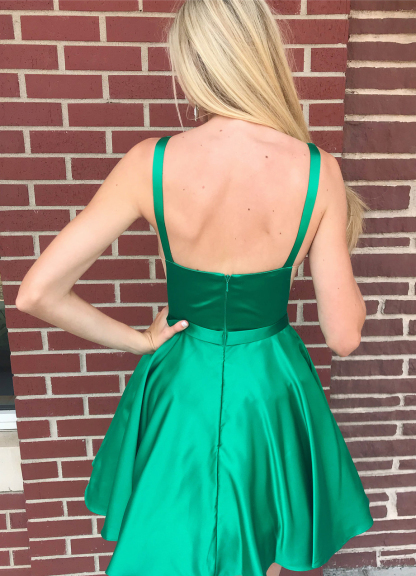 Sleeveless Stretch Satin Green Short Party Dresses Cheap Online