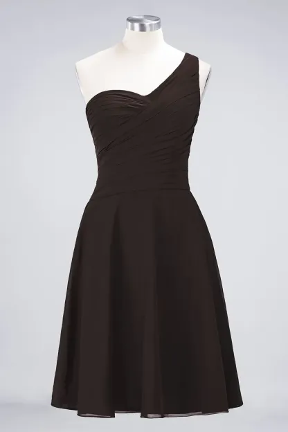 Sexy A-line Flowy One-Shoulder Sweetheart Sleeveless Short length Bridesmaid Dress UK UK with Ruffles