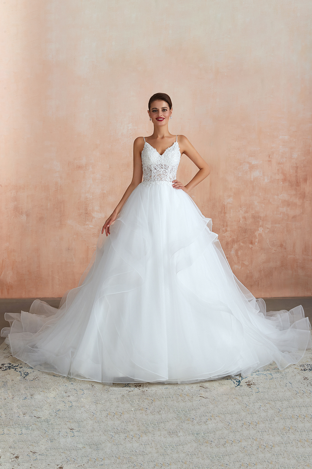 Spaghetti Strap See-through Lace up Bridal Gowns-27Dress.co.uk