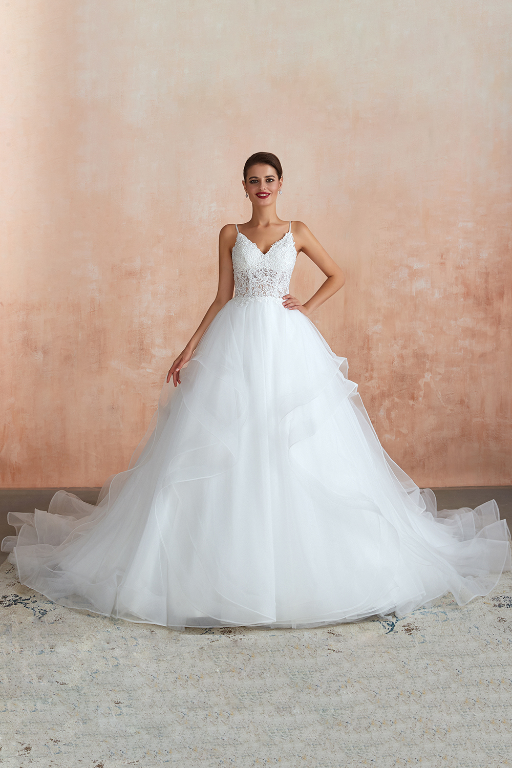 Spaghetti Strap See-through Lace up Bridal Gowns-27Dress.co.uk