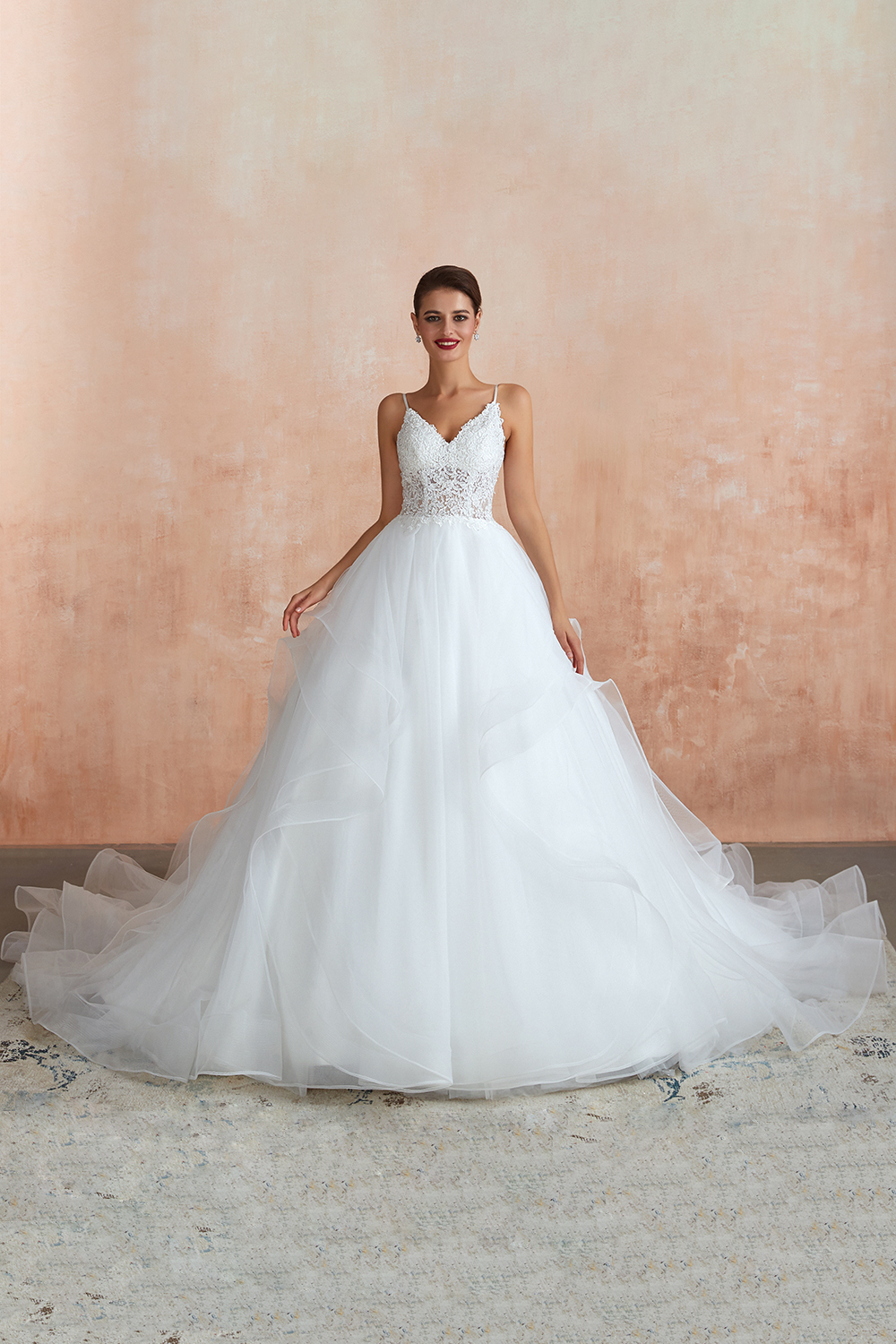 Spaghetti Strap See-through Lace up Bridal Gowns-27Dress.co.uk