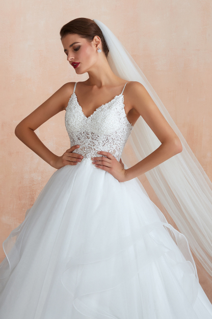 Spaghetti Strap See-through Lace up Bridal Gowns-27Dress.co.uk