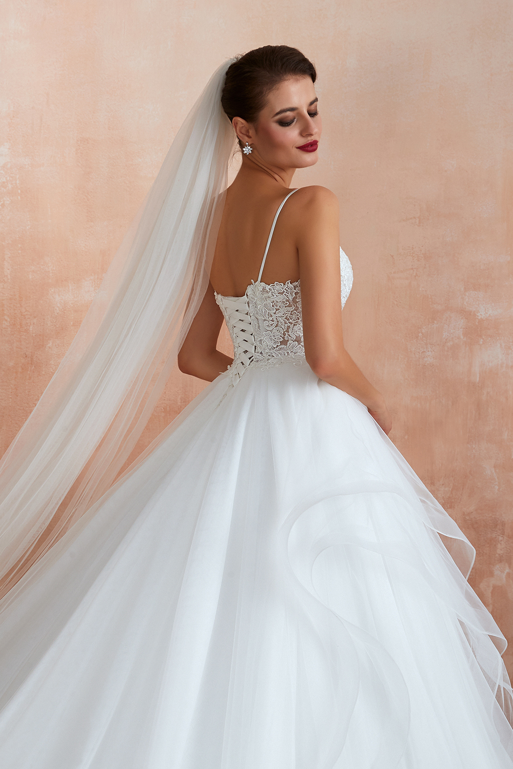 Spaghetti Strap See-through Lace up Bridal Gowns-27Dress.co.uk