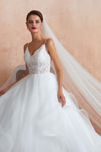Spaghetti Strap See-through Lace up Bridal Gowns-27Dress.co.uk
