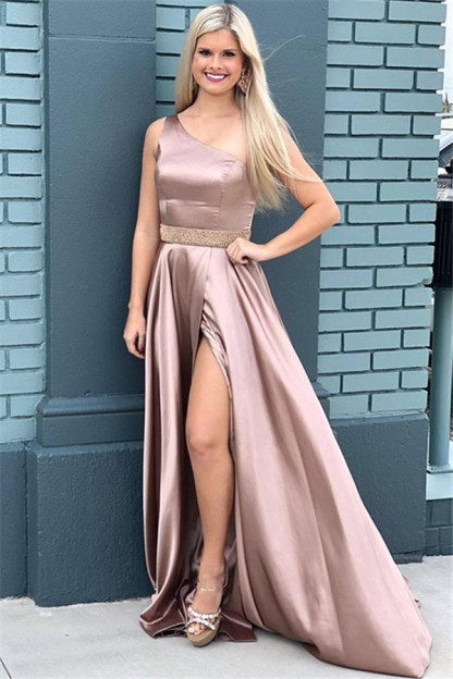 Sexy One-Shoulder Beads Prom Dress UKes UK Side Slit Sleeveless Elegant Evening Dress UKes UK with Sash-27Dress.co.uk