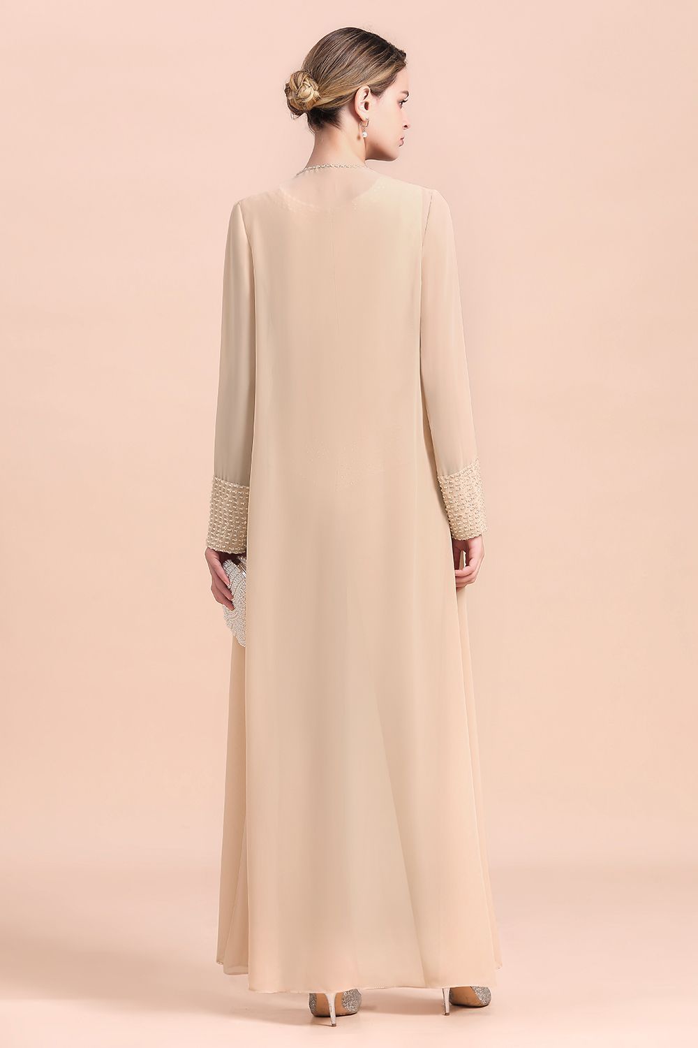 Champagne Long Chiffon Mother of the Bride Dress Three Pieces With Beadings