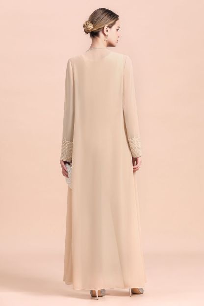 Champagne Long Chiffon Mother of the Bride Dress Three Pieces With Beadings