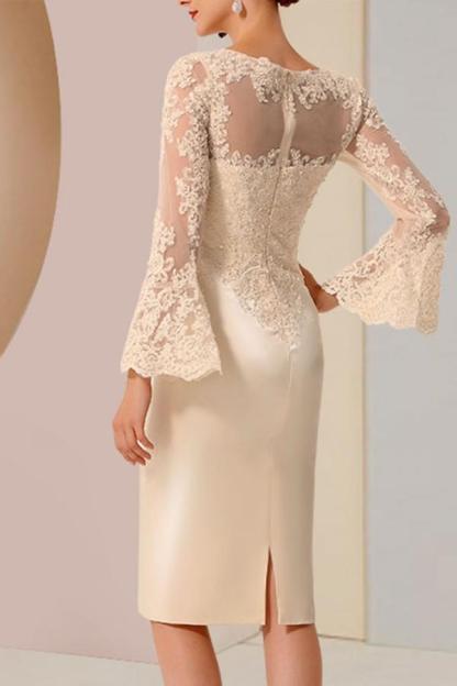 Elegant Satin Knee Length Mother of the Bride Dress Lace Wedding Wear Formal Dress
