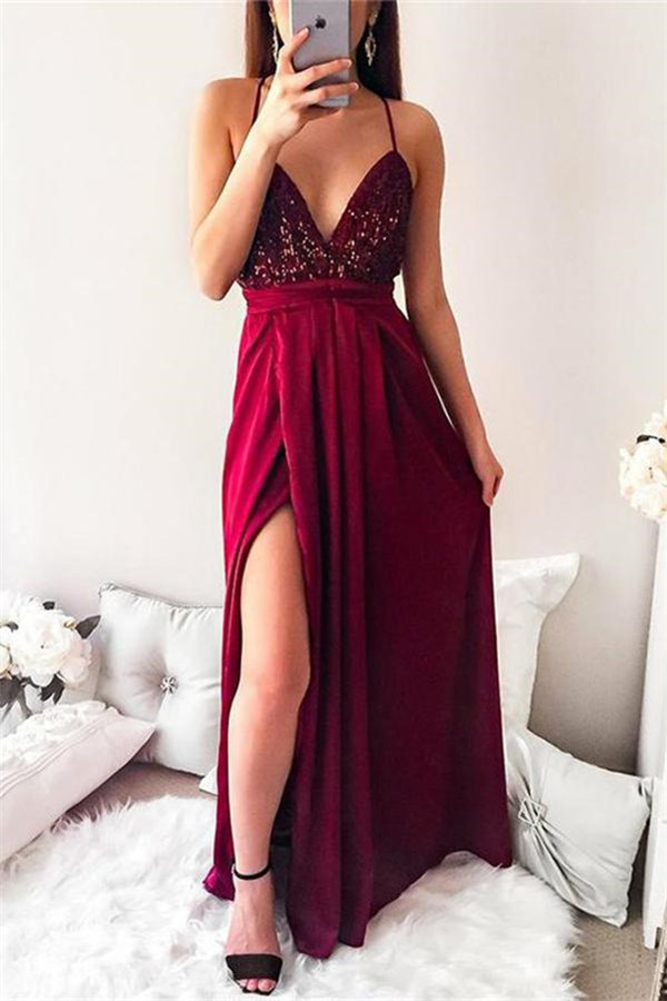 Sequins Lace Appliques Halter Prom Dress UKes UK Side slit Mermaid Sleeveless Evening Dress UKes UK