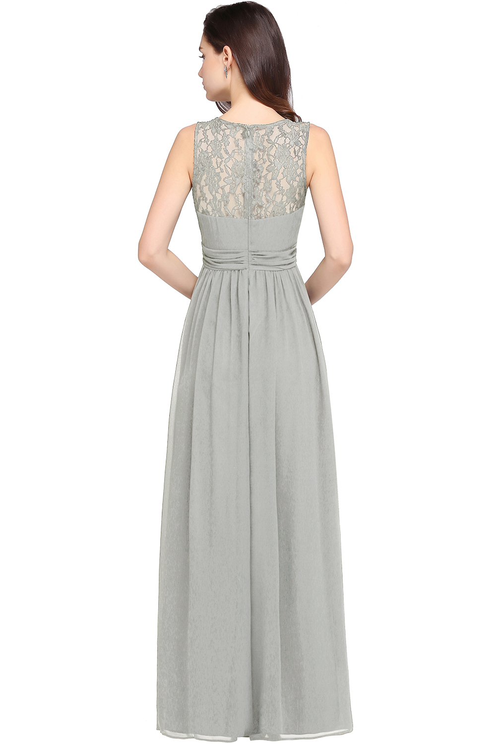 Elegant Ruched Chiffon Bridesmaid Dress Sleeveless Floral Lace Floor Length Dress for Casual Wear
