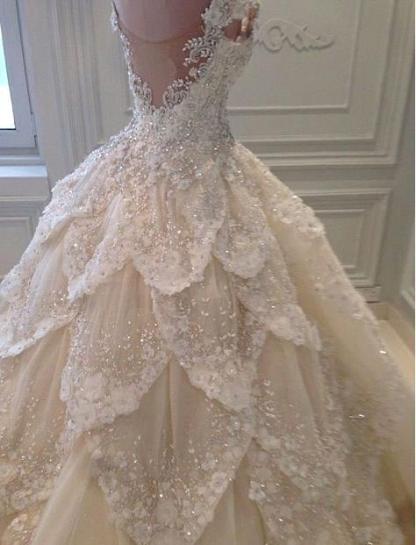 Luxurious Off-the-Shoulder Beads Wedding Dresses UK Ball Gown Long Train-27Dress.co.uk