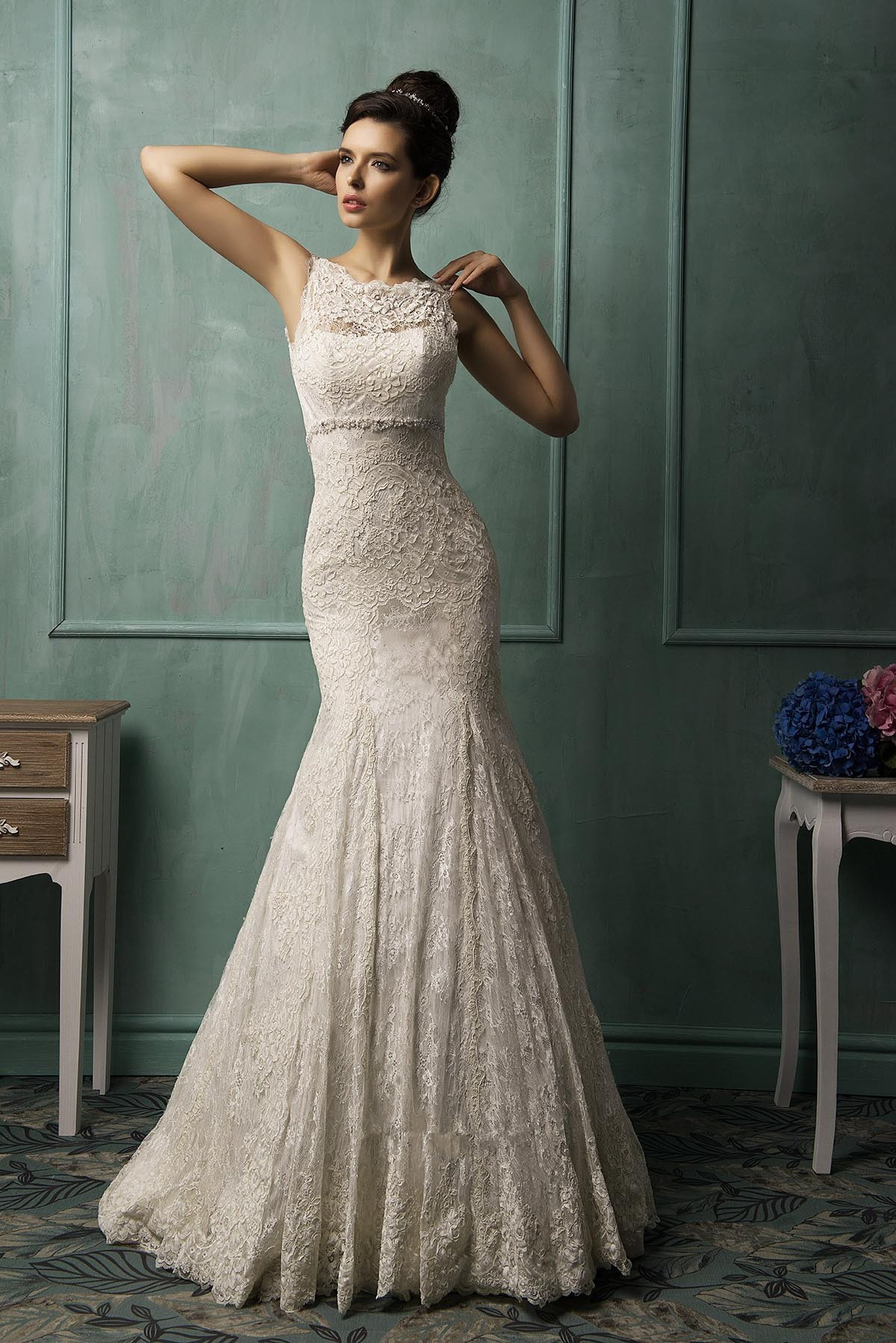 Illusion Sleeveless Sexy Mermaid Wedding Dress With Lace Zipper