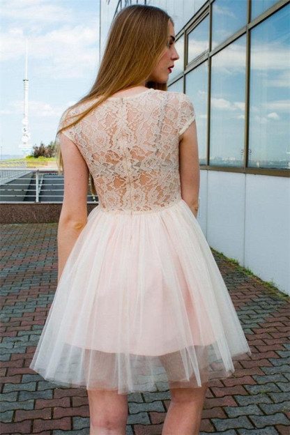 See Through Lace Champagne Tulle Lovely Sleeveless Short Evening Dresses