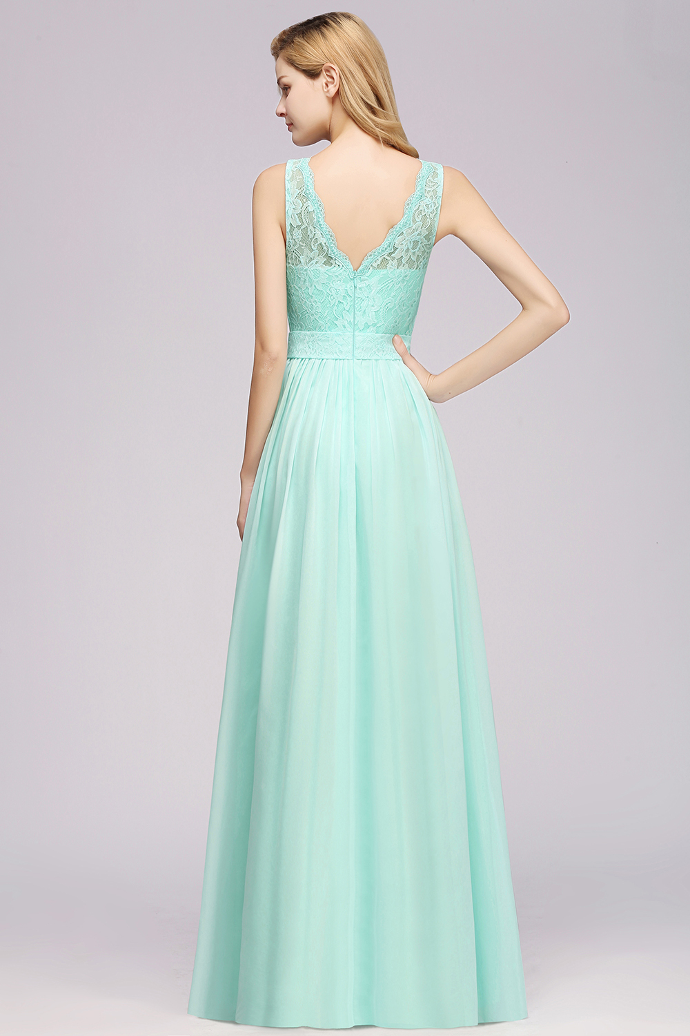 Chic Scoop Neck Lace Chiffon Bridesmaid Dresses