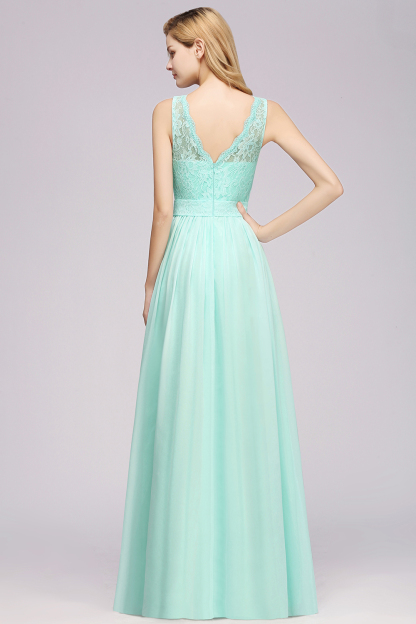 Chic Scoop Neck Lace Chiffon Bridesmaid Dresses