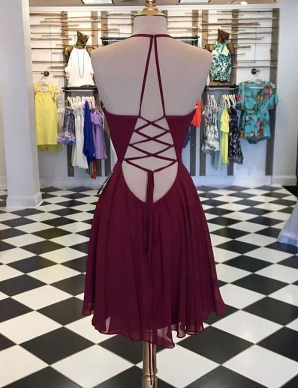 Unique A-Line V-Neck Sleeveless Lace-up Mini length Homecoming Dress UK