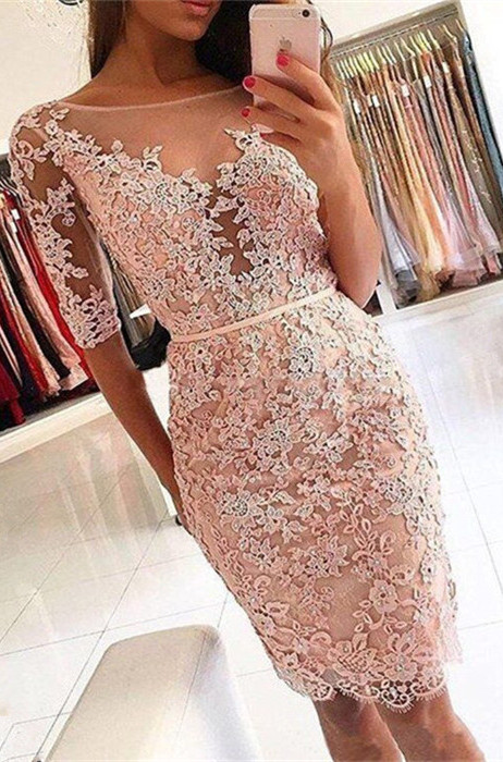 Sexy Half-Sleeve Homecoming Dress UK | Short Party Dress UK With Lace Appliques